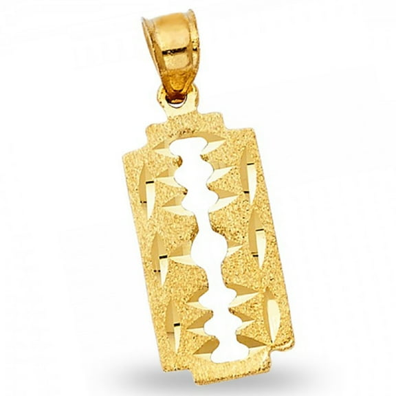 Razor Blade Pendant Solid 14k Yellow Keyhole Charm Gold Diamond Cut Milgrain Design 20 x 10 mm