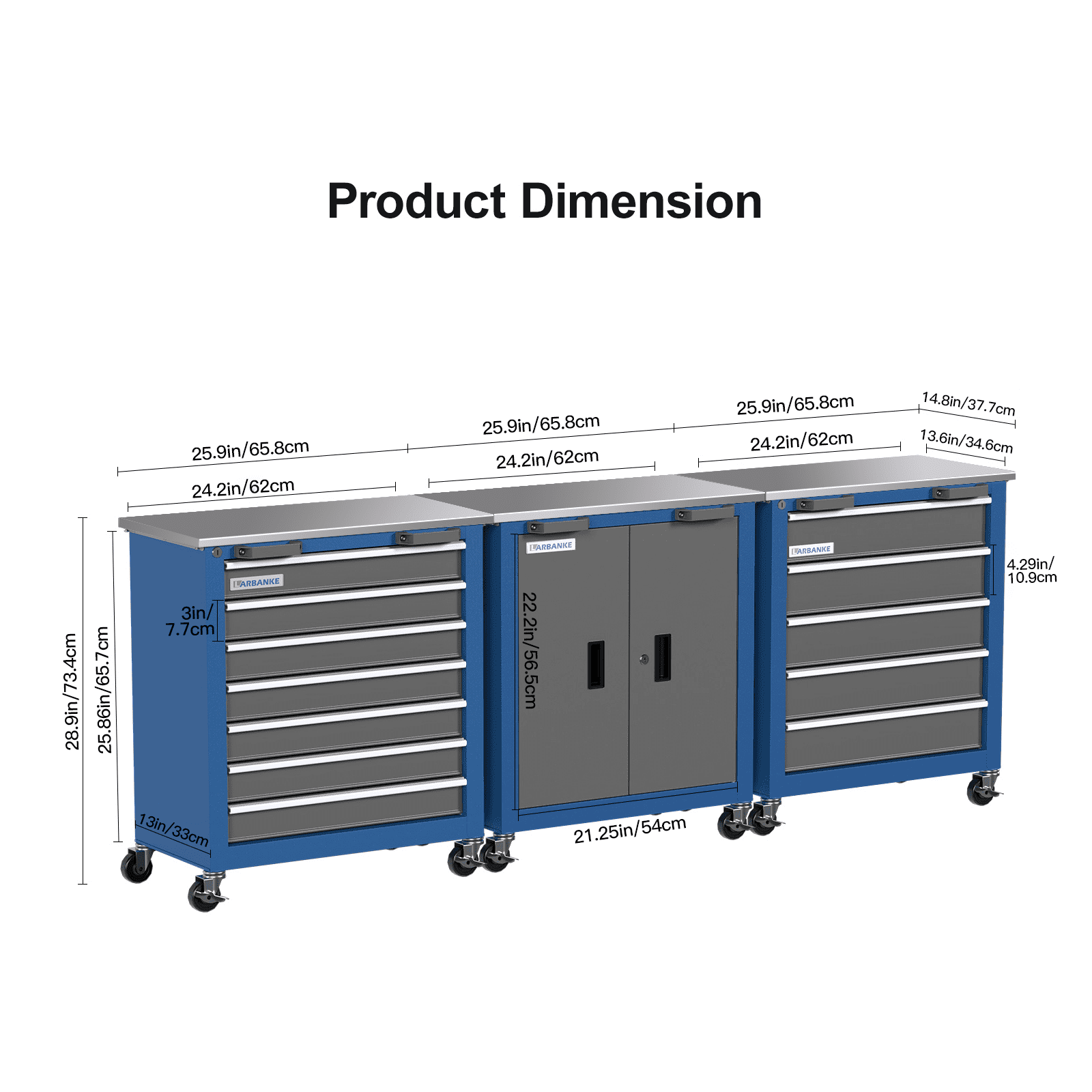 Combination Tool Chest with Lock,5-Drawer/7-Drawer/2 Door Tool Cabinet can be Interconnected,Rolling Tool Chest with Wheels and Padded Feet,with Stainless Steel Protective Film Countertop