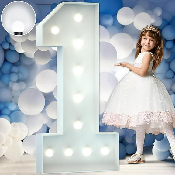 4FT Marquee Numbers, Light Up Numbers, Marquee Numbers 1, Cool White Light Up Numbers for Party, Big Numbers for 1st 16st 21st Birthday Party Decorations,Large Cardboard, Anniversary Deco