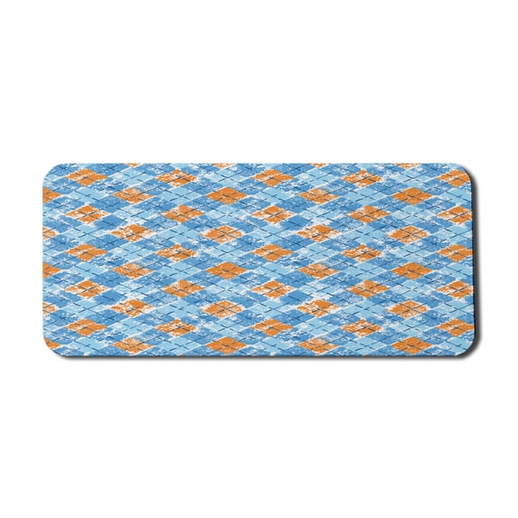Retro Computer Mouse Pad, Grungy Design of Argyle Inspired Pattern Classic Checkered Scenery, Rectangle Non-Slip Rubber Mousepad X-Large, 35" x 15" Gaming Size, Blue Baby Blue, by Ambesonne
