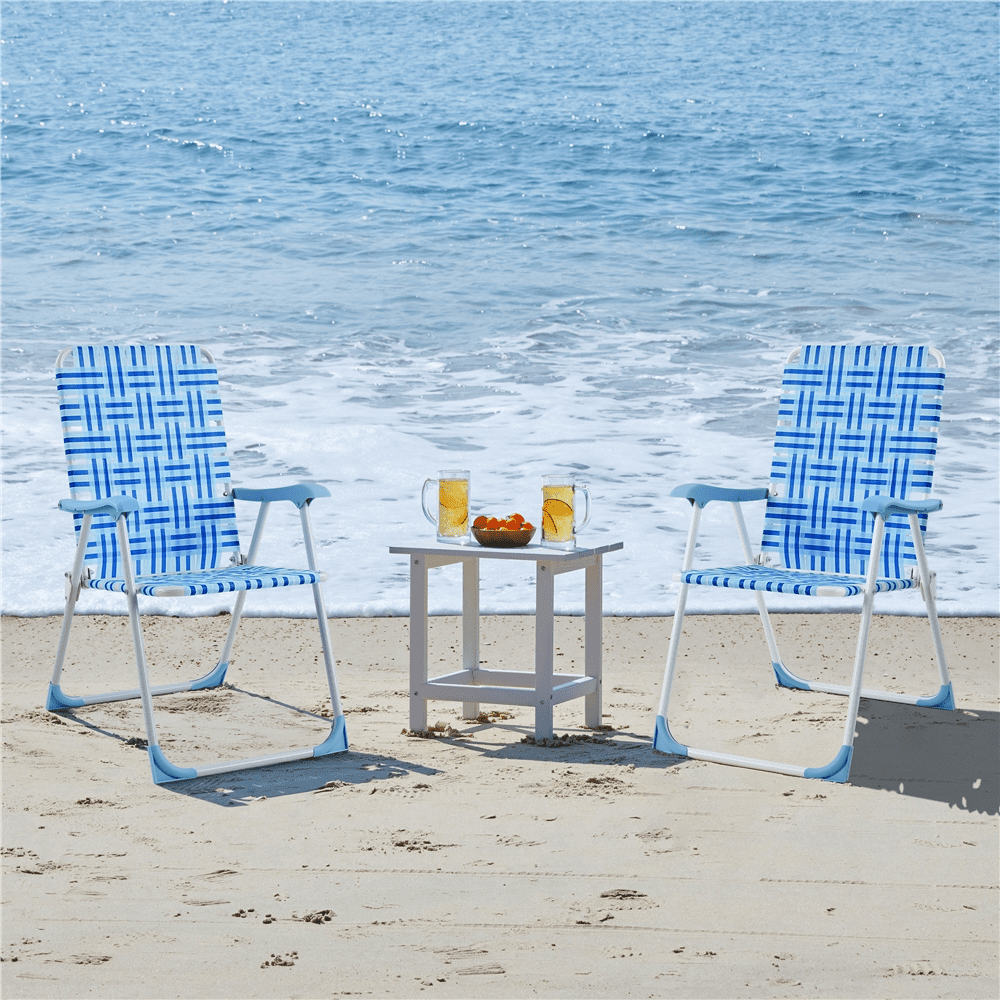 Renwick Patio Portable Webbed Folding Chairs for Garden and Poolside, Set of 2, Blue