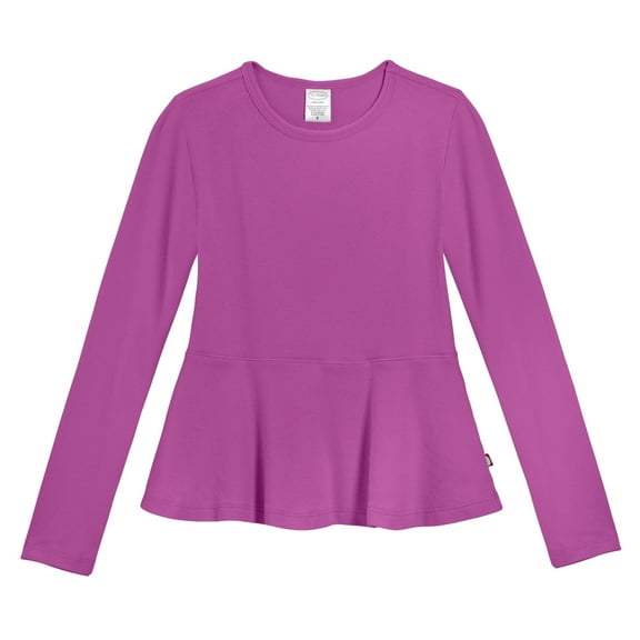 Girls Soft Cotton Long Sleeve Peplum Tee | Plum