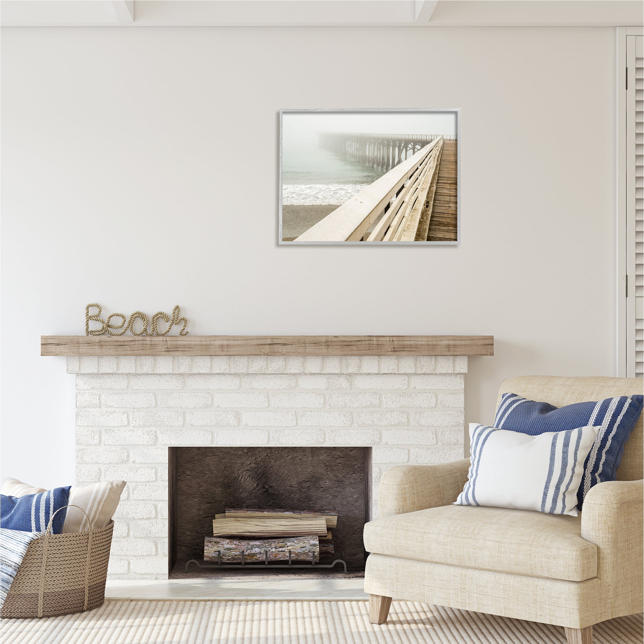 Stupell Industries Ocean Pier Photography Nature Photography Gray Framed Art Print Wall Art, 30 x 24