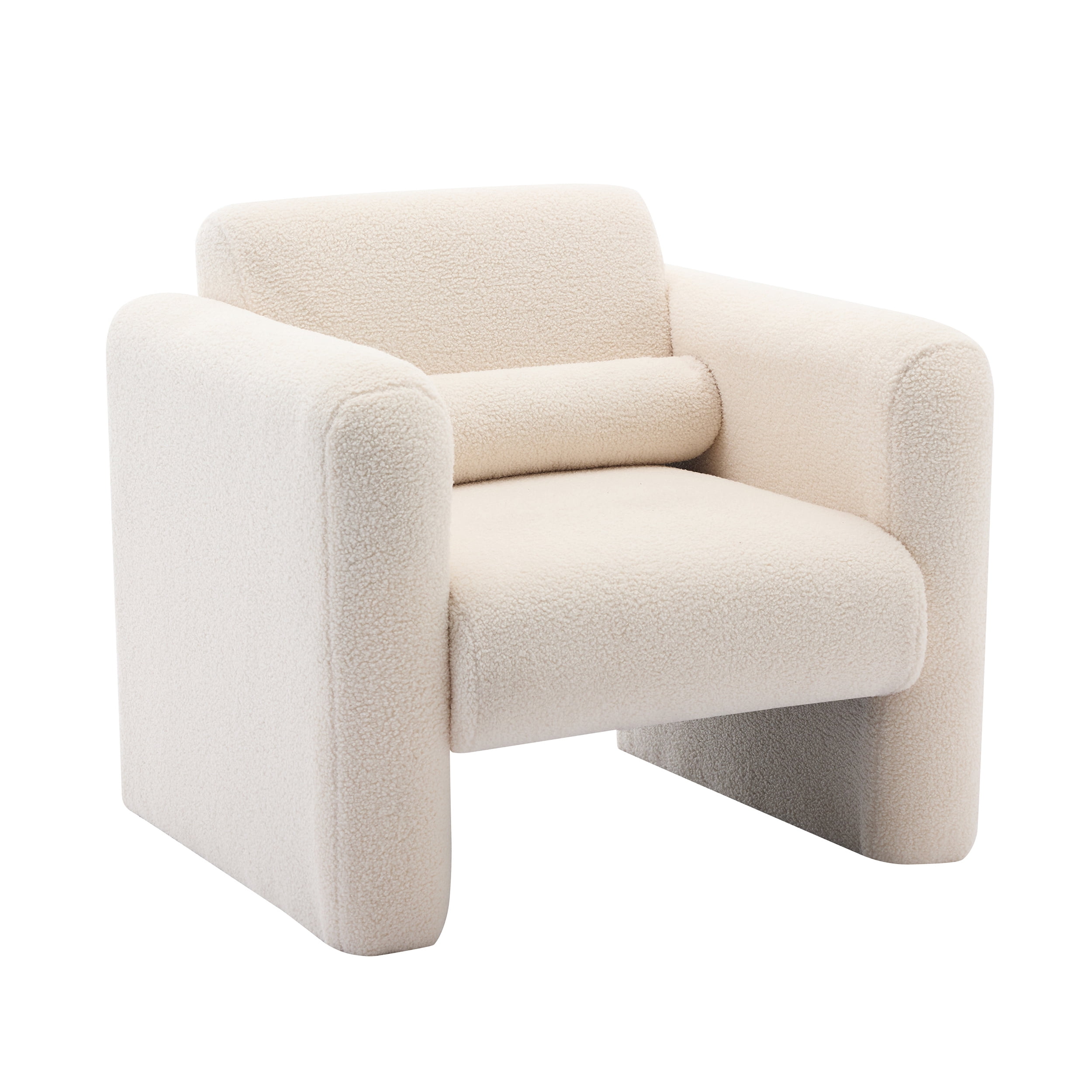 Homy Casa Modern Accent Chair with Wide Arms, Upholstered Reading Armchair, Cream White Bouclé