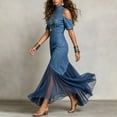 thumbnail image 4 of Ayolanni Elegant Spring Dresses for Women Crew Neck Short Sleeve Solid Maxi Cocktail Dress Party Wedding Guest Tulle French Bodycon Sundress with Flared Hem Blue XL, 4 of 8