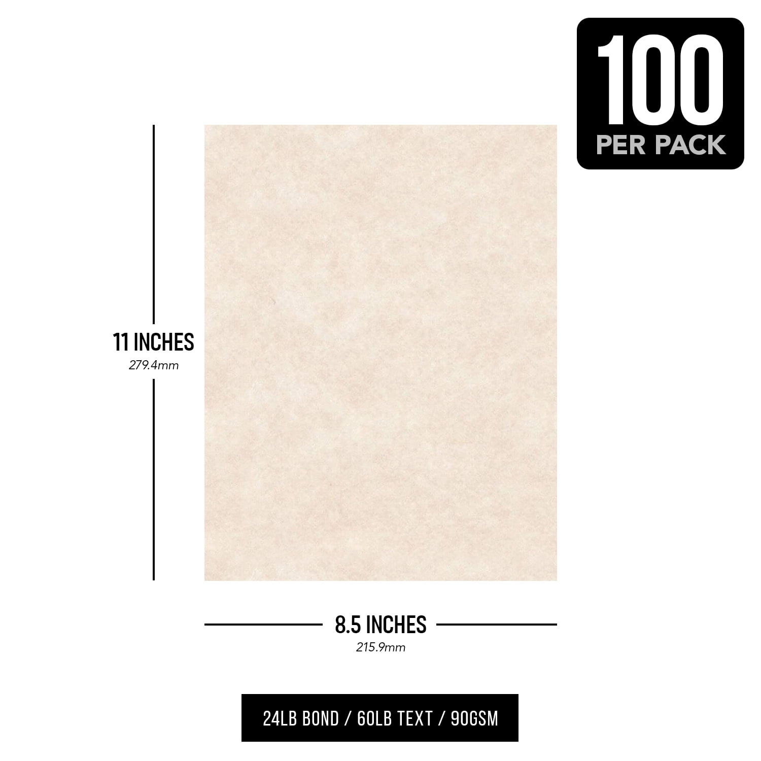 Natural Cream Stationery Imitation Parchment Colored Regular Paper for Writing, Printing, Copy | 24lb Bond, 60lb Text (90GSM) | 8.5 x 11" | 100 Sheets per Pack