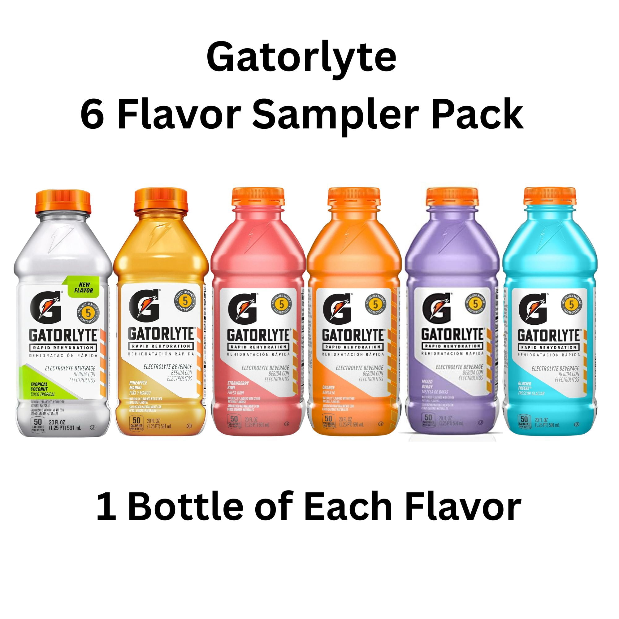 Gatorlyte Rapid Rehydration 6‑Flavor Sampler Pack, 20oz Bottles (6 Count)