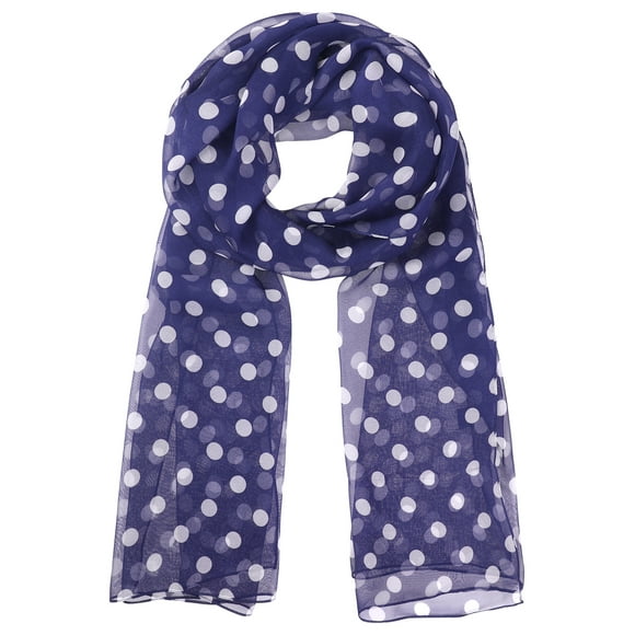 INSPIRAR CHIC Bufanda de Chiffon con Lunares de los Años 50 para Mujeres, Chal de Cabeza Largo Suave y Ligero Retro para Todas las Temporadas 70.9"x27.6" Azul Marino