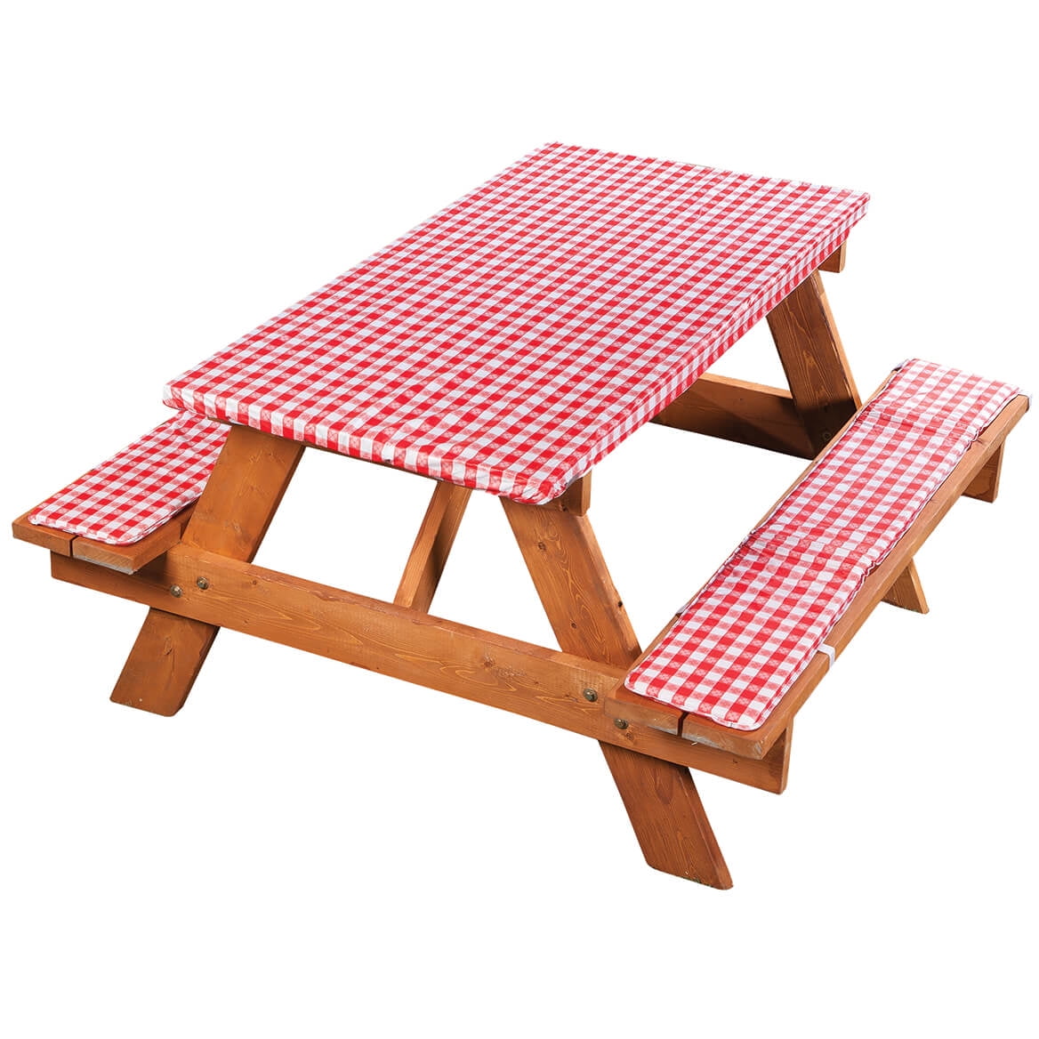 Deluxe Picnic Table Cover with Cushions, 3-Piece Set, Red Gingham