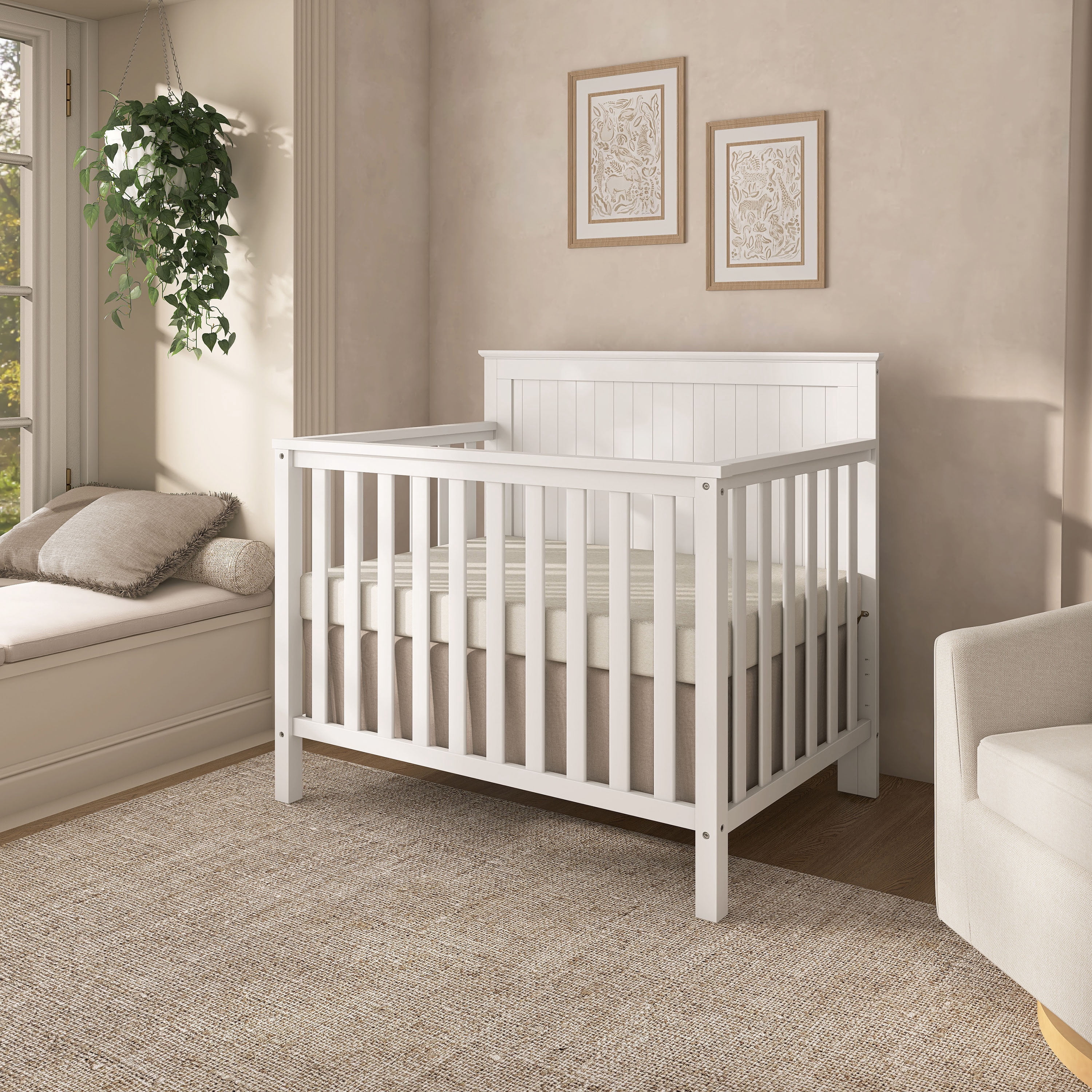 Dream On Me Ava 4-in-1 Convertible Mini Crib, White