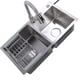 thumbnail image 3 of Kit de fregadero de cocina empotrado de acero inoxidable 304, grifo extraíble, fregadero de doble seno de 3 orificios con cesto de drenaje, dispensador de jabón, 3 of 15