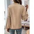 thumbnail image 6 of Womens Tops Casual Pleated V Neck Puff Long Sleeve T Shirts Loose Tunic Business Blouse Khaki M, 6 of 8
