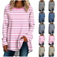 thumbnail image 6 of hxobax Oversized Striped Pullover Tops for Womens Colorblock Long SLeeve Raglan Shirts Tunics Blouse, 6 of 6