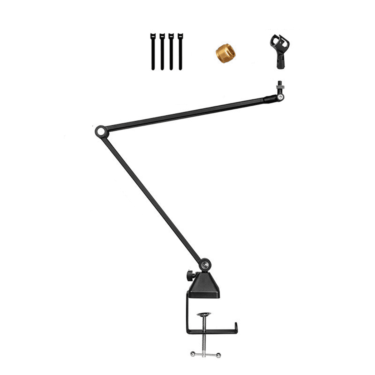 Mic Arm, 360° Rotatable Microphone Boom Arm Mic Stand, with Mic Clip , 3/8In to 5/8In Adapter Microphone Stand Black
