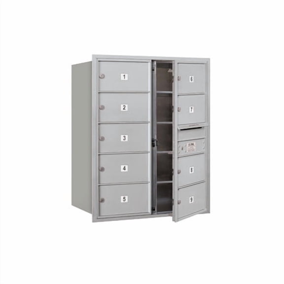 Salsbury Industries Recessed Private 10 Door Front Load 4C Horizontal Mail Center with 1 Parcel Locker