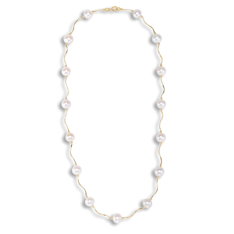 14K Gold Pearl Necklace For Women - Real Freshwater Cultured Pearl, 7.5mm, Adjustable 16-18 Inch