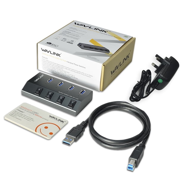 USB 3.0 4-Port Hub with Individual On/Off Switches - High-Speed Multiport Splitter for Laptop, PC, Mac & Desktop, Portable USB Expander Adapter