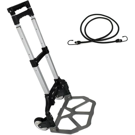 RTYJGD Black Aluminum Folding Hand Truck, 175lb Capacity, Telescopic Handle Portable Dolly, 15"L x 15"W x 39"H