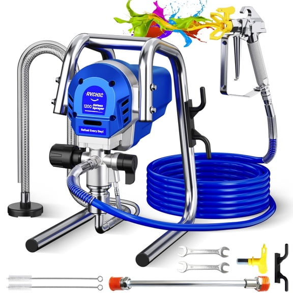 Rvchic 1200W 3300PSI Electric Airless Paint Sprayer with Extension Rod, Thinning-Free Stand Sprayer for Home Exterior/Interior,Garage,Furniture Blue