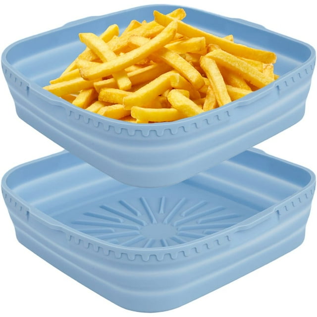 MesaSe 2 Pcs Pot en Silicone pour Friteuse à Air Chaud Doublure de Friteuse à Air Réutilisable Panier de Friteuse à Air Rectangulaire Poêle de Friteuse à Air Antiadhésive Plateau de Cuisson en Silicone pour Friteuse à Air Résistant à la Chaleur Accessoires pour Friteuse à Air pour 8 Qt A
