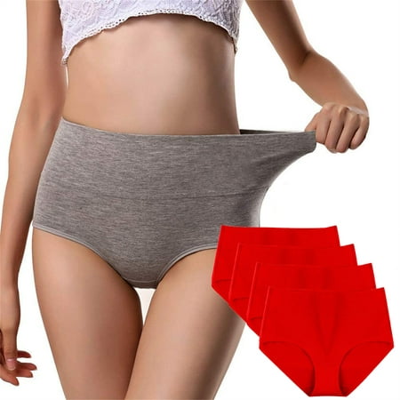 

BallsFHK 4PCS High Elasticity Womens Underwear Soft Cotton High Waist Breathable Solid Color Briefs Panties For Women