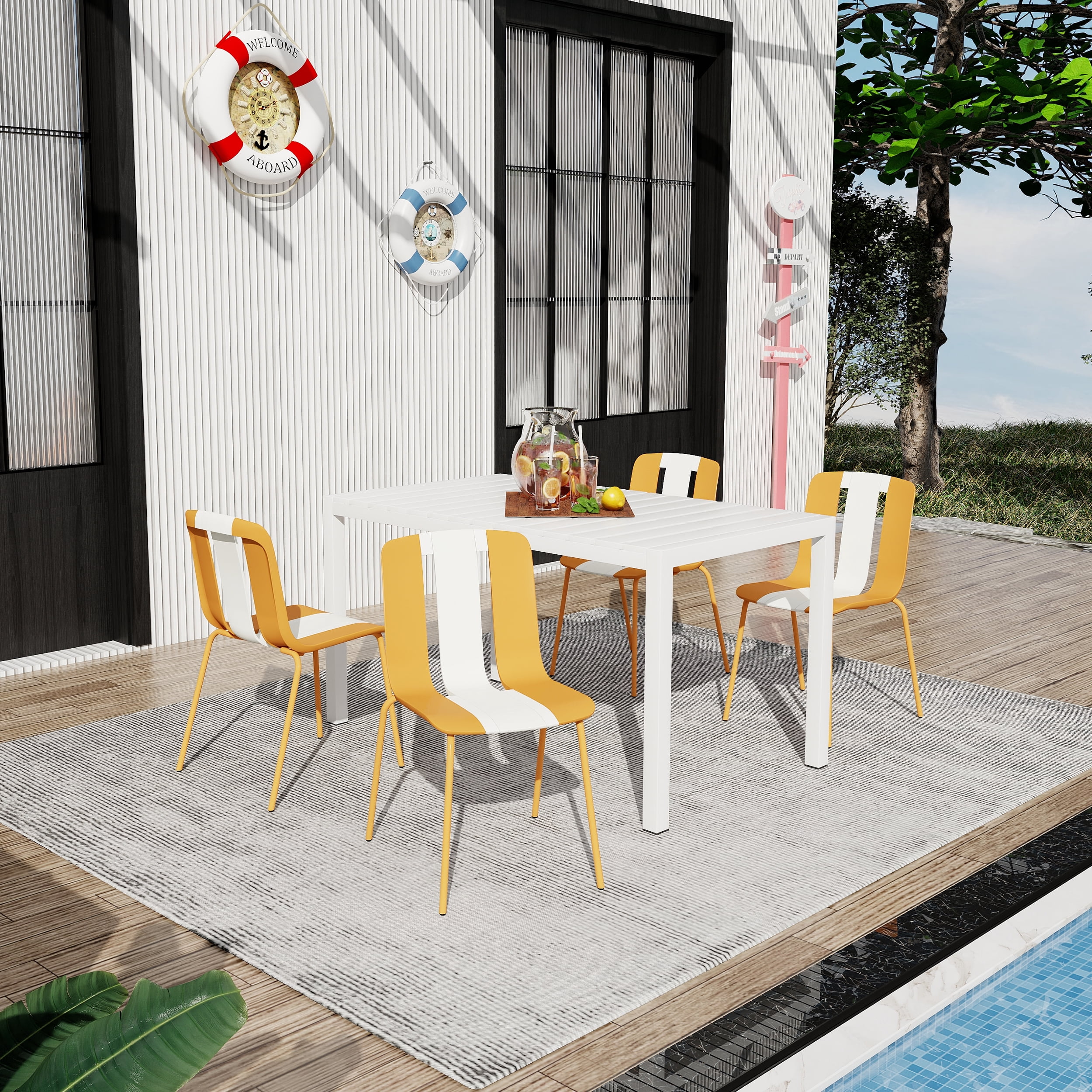 4 Pack Chairs, Indoor Outdoor PP Plastic Seat & Sturdy Metal Legs, for Living Room, Balcony, Cafe, Terrace