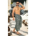 thumbnail image 3 of LA LEELA Men's Swim Trunk Cover Up Cotton Linen Effect Swimwear Beach Samoan Pareo Wrap Sarong Men Sulu One Size Onyx, Flamingo Vacation, 3 of 5