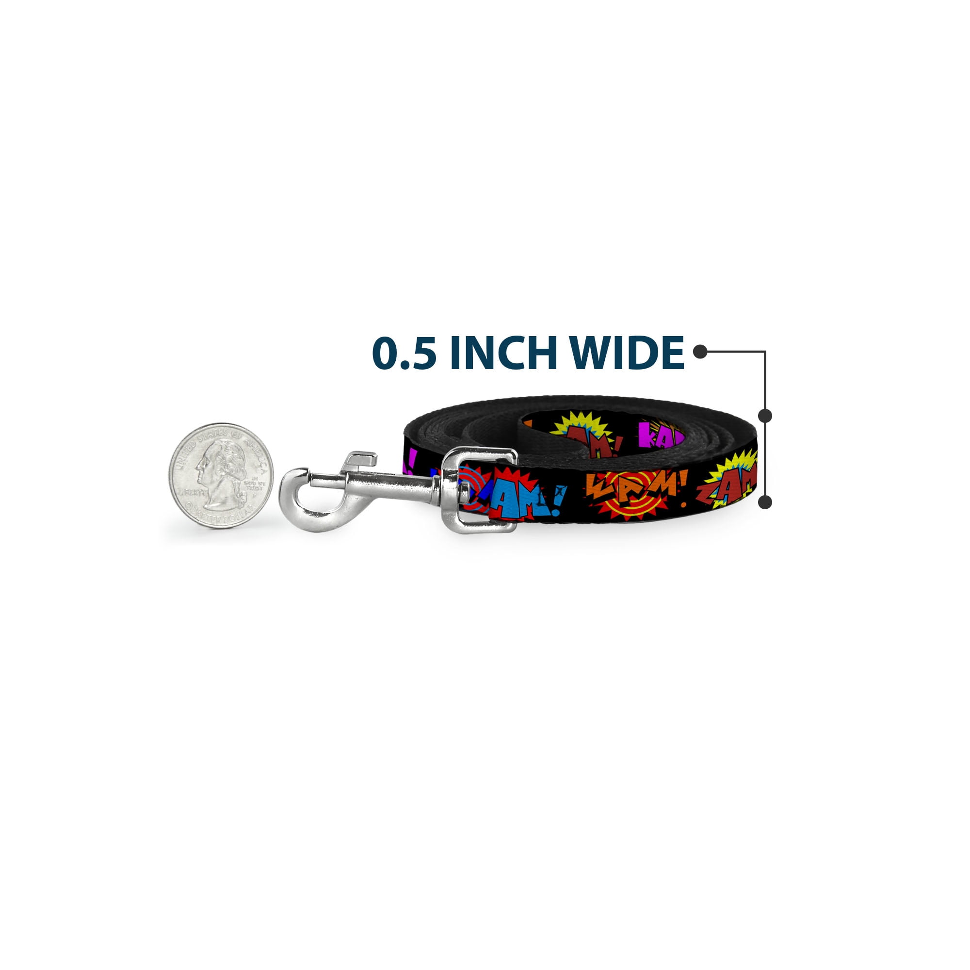 Buckle-Down Pet Leash, Dog Leash, Sound Effects Black Multi Color, 6 Feet Long 1.0 Inch Wide