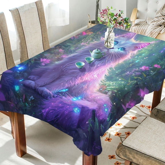BZSMCE Square Tablecloth White Cat Pattern Tableclothes