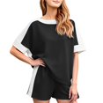 thumbnail image 4 of WAYUTE Shorts Sets for Women Plus Size Casual Summer Patchwork Color Short Sleeve T Shirt and Shorts Athletic 2 Piece Sports Outfit Clothing Sets, 4 of 7