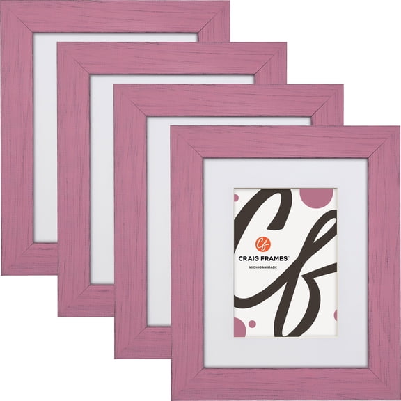 Craig Frames Jasper, 16x16 inch Country Petticoat Pink Picture Frame Matted for a 12x12 Photo, Set of 4