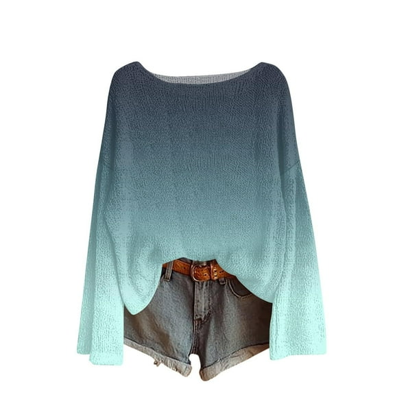 Women's Knitted Imitation Sweater Gradient Color Pullover Top Casual Long Sleeve Round Neck Blouses 2025 Autumn and Winter Fashion Basic Sweaters For Leggings