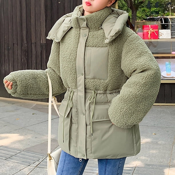 Parkas de manga larga para mujer, ropa de algodón, ropa de algodón con capucha para mujer, cachemir, pelo de cordero, plumón de algodón, abrigo de algodón para mujer, abrigo exterior para mujer.