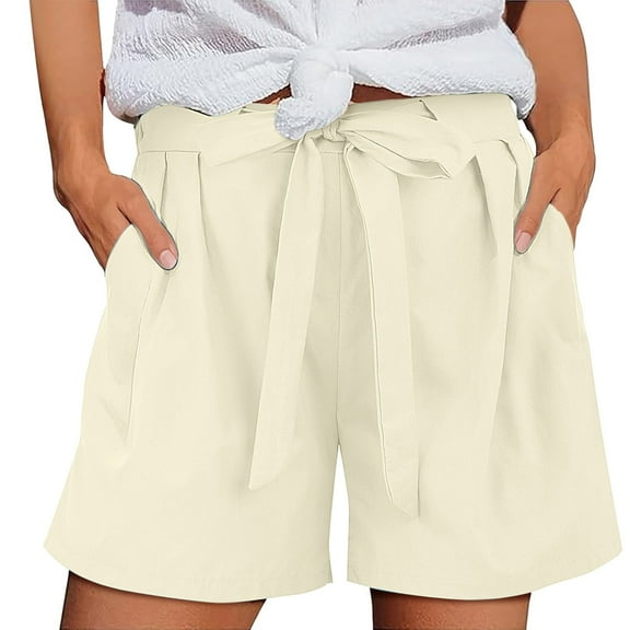 Tnhcen Women's Plus Size Cotton-Linen Look Pleated Shorts Elastic Waist Drawstring Side Pockets Pre-Shrunk Imitation Fabric Casual Comfortable Shorts S-4XL