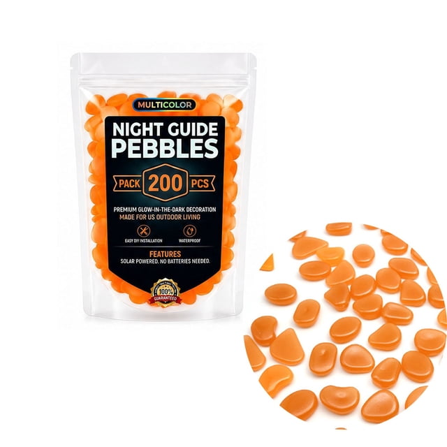 HCBY Solar Charged Glow Stones, 200-Pack, Waterproof Multi-color, Night Glow Pebbles for Landscaping