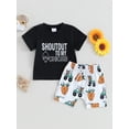 thumbnail image 3 of Musuos Baby Boy Summer 2 Piece Outfits 6 12 18 24M 3T Round Neck Short Sleeve Letter Print Tops + Elastic Waist Shorts Infant Toddler Set, 3 of 9