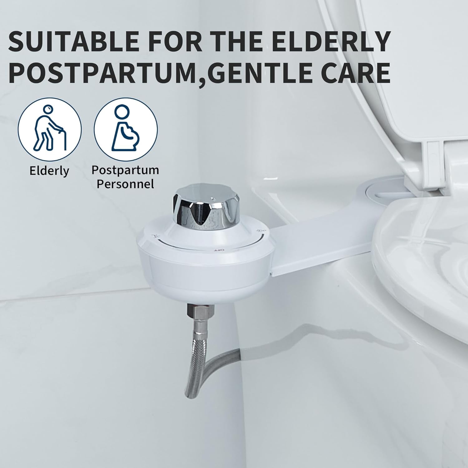 QinaQin Non Electric Bidet Toilet Attachment with Night Light,Bidet Attachment for Toilet with Dual Nozzles & Adjustable Water Pressure for Front & Rear Wash,Thin Profile,White