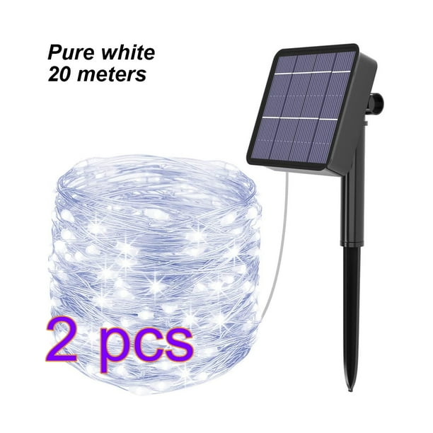 Cadena de luz Energía solar Cadena de luz LED Decoración Impermeable Cadena de lámpara de jardín, 20m, 200 Luces, Blanco 【2PCS】 Speravity HA004421-05B*2