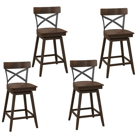 Gymax Set of 4 Wooden Swivel Bar Stools Counter Height Kitchen Chairs w/ Back Brown