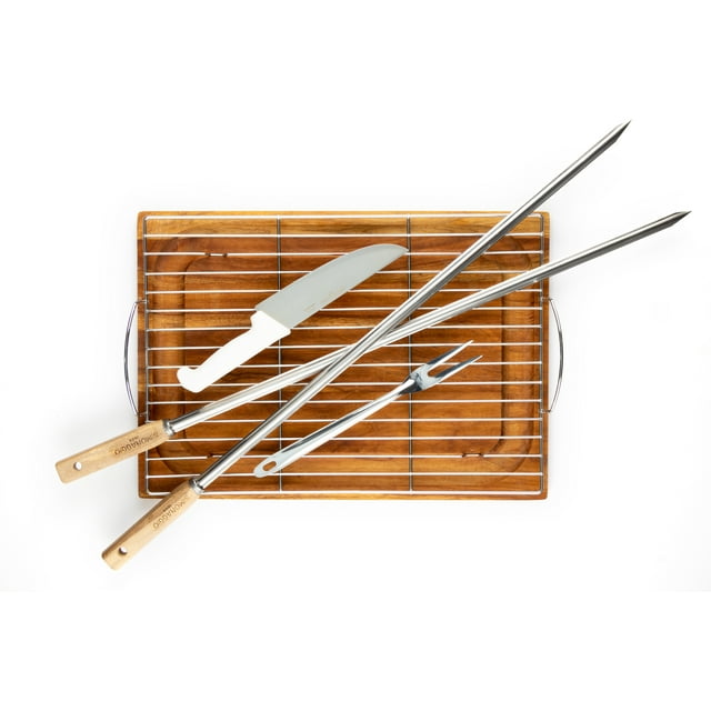 Juego para asado SIMONAGGIO 6 piezas acero inoxidable Madera tratada