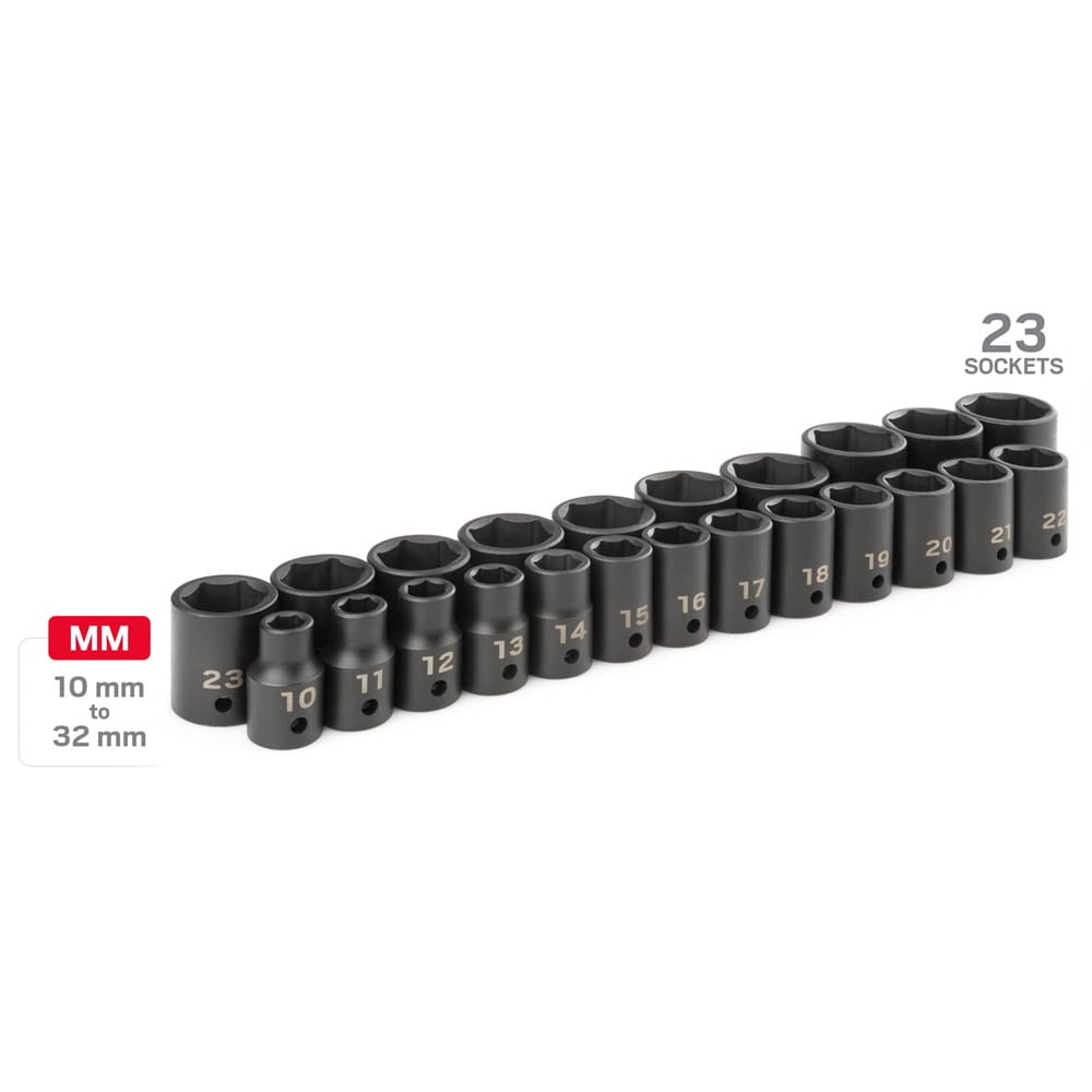 TEKTON 1/2 Inch Drive Shallow 6-Point Impact Socket Set with Case, 23-Piece (10 - 32 mm) | SID92322