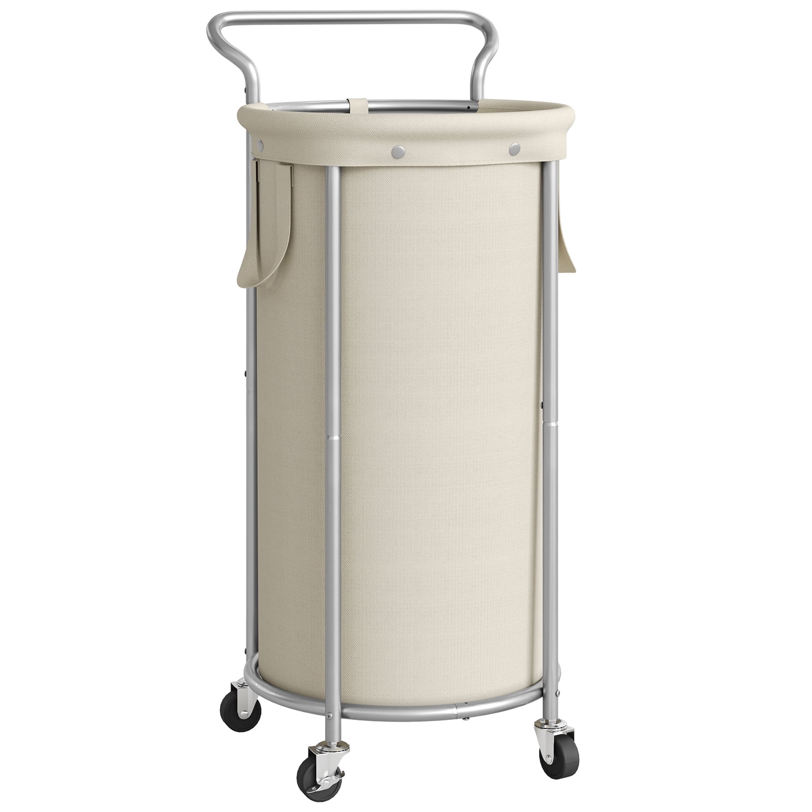 BGTREND 110L Rolling Laundry Hamper with Removable Bag, Round Steel Frame and Handle, Beige