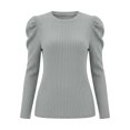 thumbnail image 7 of Ashyfjp Sweaters for Women Casual Solid Color Long Sleeve Crew Neck Puff Shoulder Ribbed Knit Top, Size (S-XXL), 7 of 7