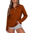 thumbnail image 6 of Hearthz Women's Polo Shirts 3 Button Long Sleeve Shirts for Women Relaxed Fit Solid Color Tshirts Shirts for Women Tennis Activewear Red S, 6 of 6