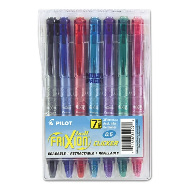 Bolígrafos de gel PILOT FriXion Clicker borrables extrafinos de 0,5 mm, paquete de 7