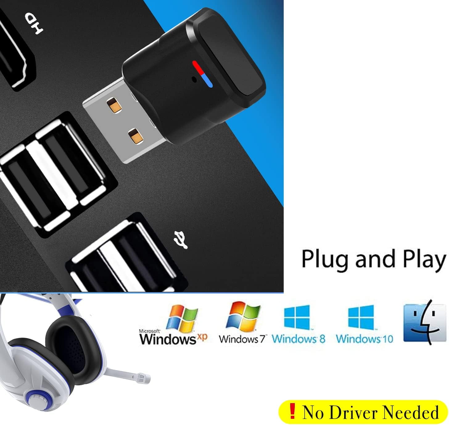 Bluetooth Audio Adapter for PS5 - Uberwith Bluetooth Dongle 5.0 Adapter for PS5/PS4/Windows 10/8/7/XP Compatible with Airpods, Headset, Speaker - USB Bluetooth 5.0 Dongle