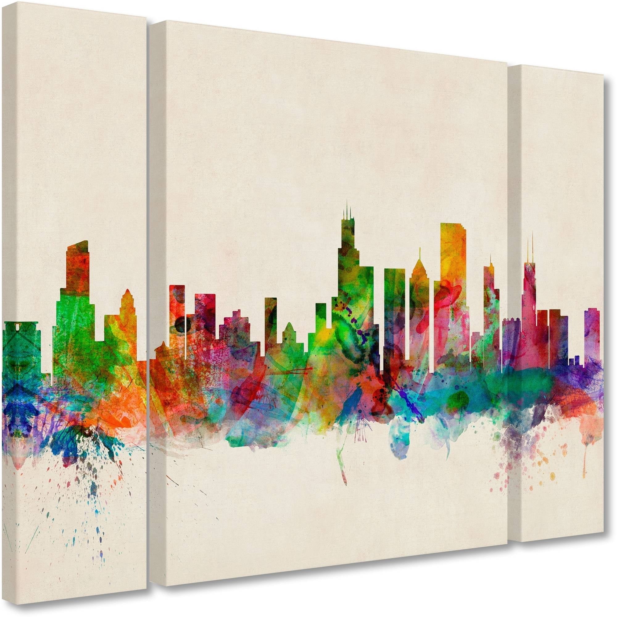 Trademark Fine Art "Chicago Illinois" Canvas Art by Michael Tompsett Three Panel Set