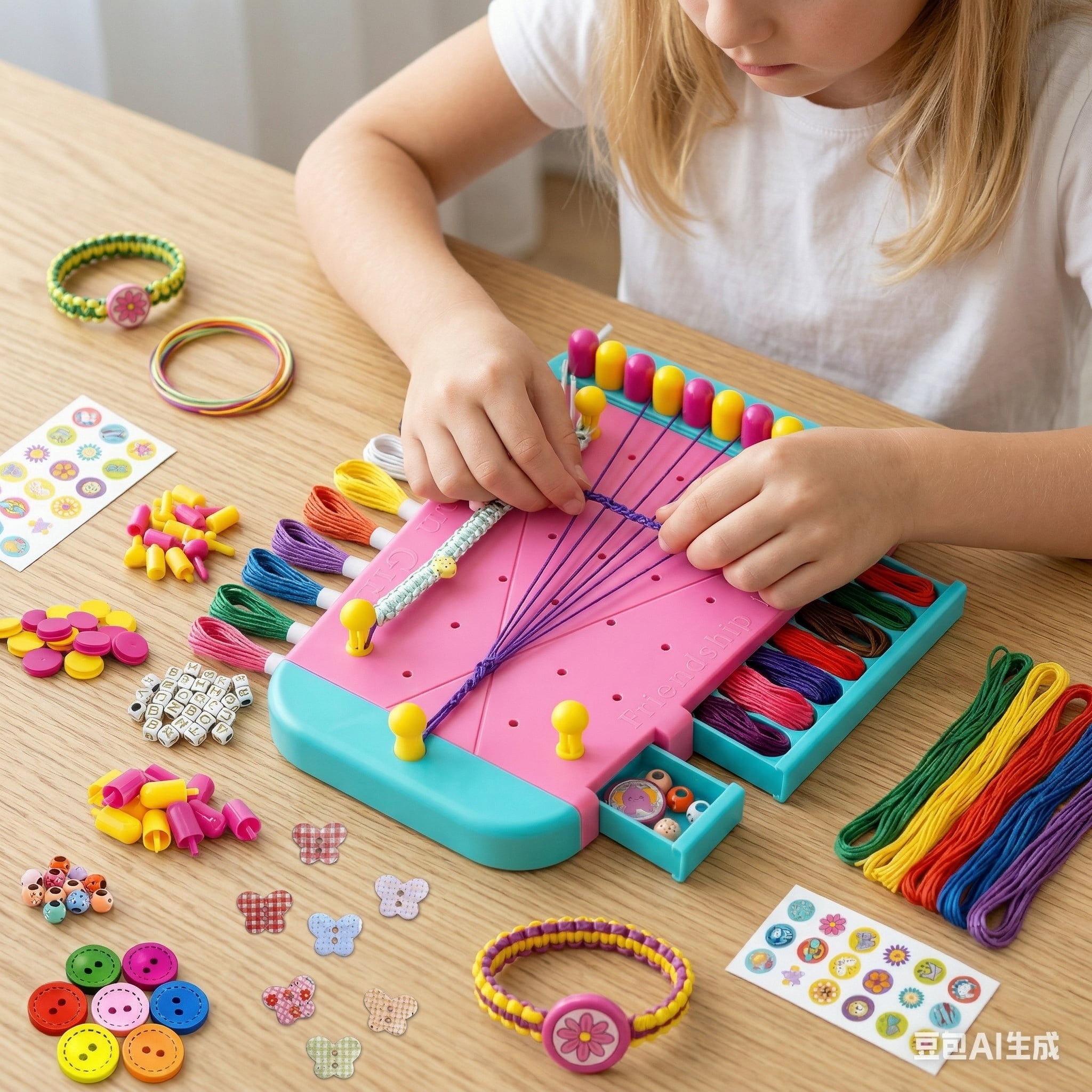 Friendship Bracelet Making Kit for Adults, DIY Jewelry Making Set with 28 Pre-Cut Threads, Letter Beads & Buttons, Portable Craft Tool Kit for Personalized Bracelets, Creative Gift for Ages 16+