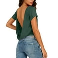 thumbnail image 2 of Diufon Backless Tops for Women Short Sleeve Crewneck Open Back Cropped Top Going Out Athletic Basic Tee Shirts, 2 of 9