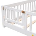 thumbnail image 3 of Full Size Floor Bed Frame, Solid Wood Platform Bed with Fence Railings and Door, Montessori Floor Bed Frame with Support Slats for Kids, Boys, Girls, No Box Spring Needed, White, 3 of 7